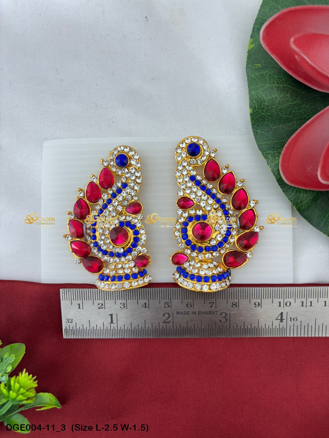 amman goddess stone earrings karna pathakam goldencollections Size: 2.5 x 1.5, Color: Multi Blue, Style: Karna Pathakam Image 3