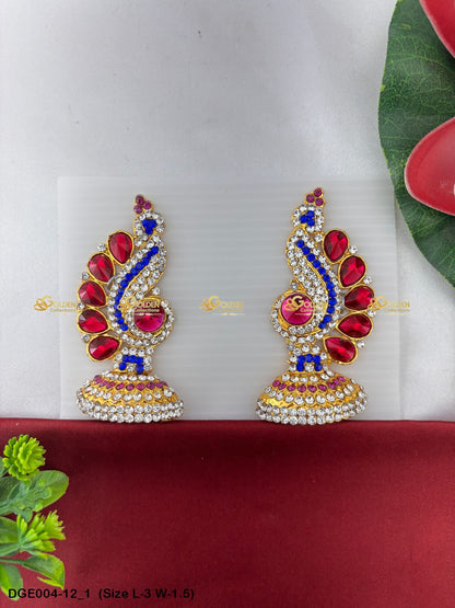 amman goddess stone earrings karna pathakam goldencollections Size: 3 x 1.5, Color: Multi Blue, Style: Karna Pathakam Image 1