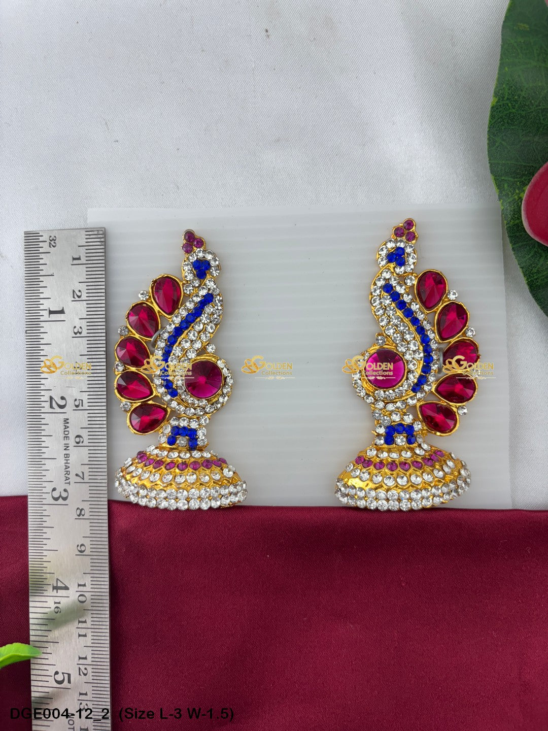 amman goddess stone earrings karna pathakam goldencollections Size: 3 x 1.5, Color: Multi Blue, Style: Karna Pathakam Image 2