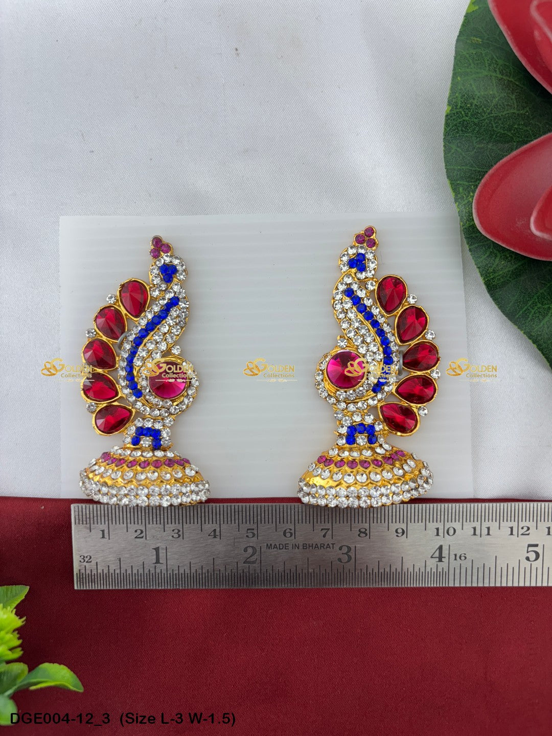 amman goddess stone earrings karna pathakam goldencollections Size: 3 x 1.5, Color: Multi Blue, Style: Karna Pathakam Image 3