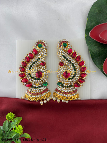 amman goddess stone earrings karna pathakam goldencollections Size: 4 x 1.75, Color: Pink, Style: Karna Pathakam Image 1