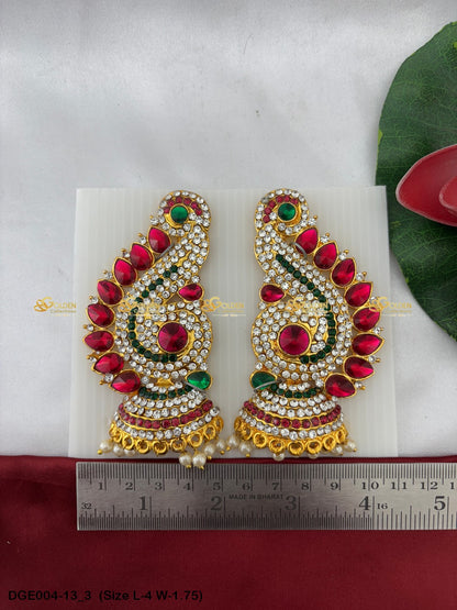 amman goddess stone earrings karna pathakam goldencollections Size: 4 x 1.75, Color: Pink, Style: Karna Pathakam Image 3