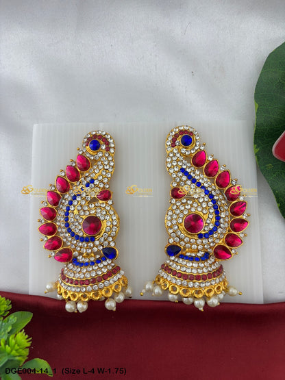 amman goddess stone earrings karna pathakam goldencollections Size: 4 x 1.75, Color: Multi Green, Style: Karna Pathakam Image 1