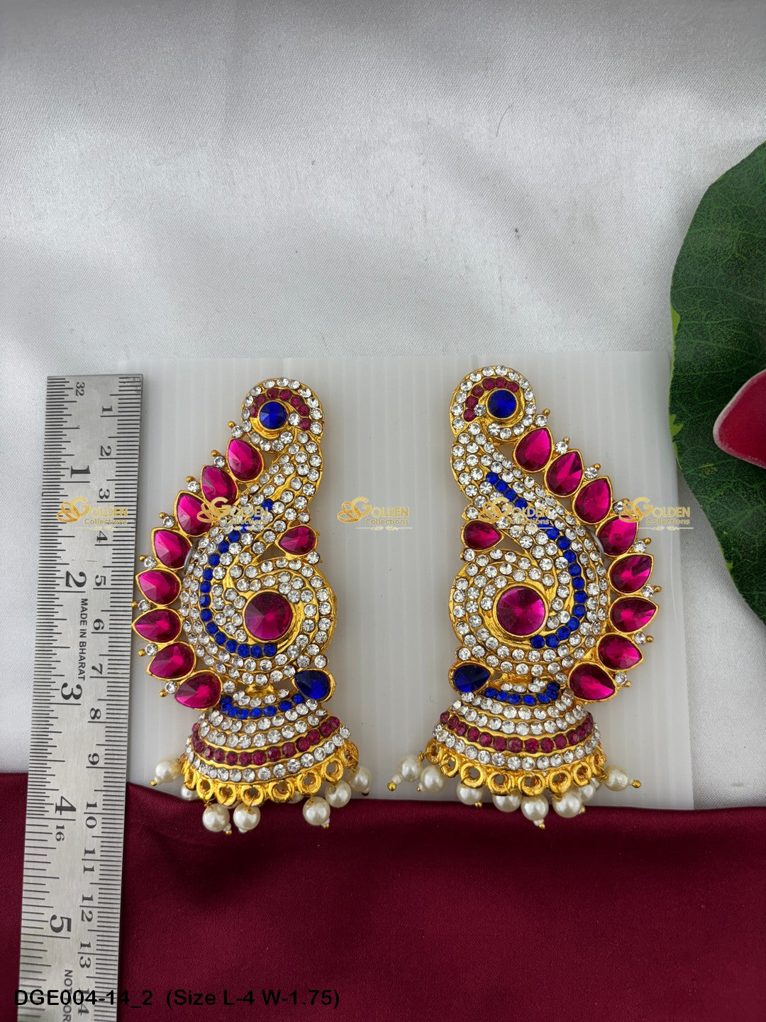 amman goddess stone earrings karna pathakam goldencollections Size: 4 x 1.75, Color: Multi Green, Style: Karna Pathakam Image 2