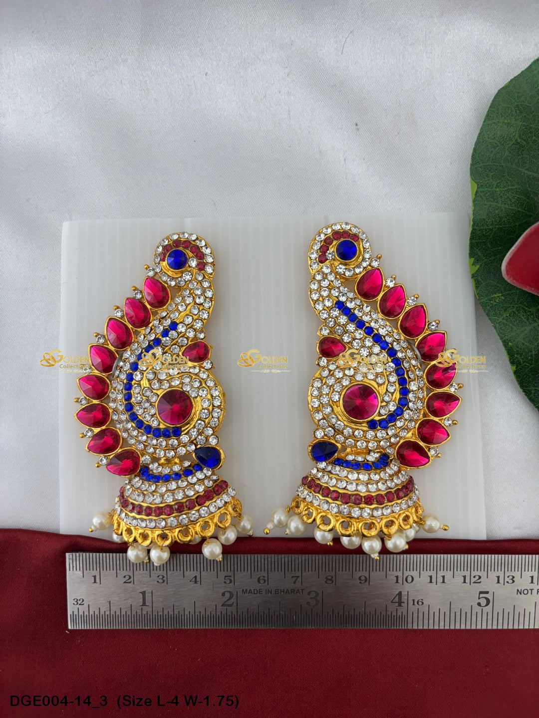 amman goddess stone earrings karna pathakam goldencollections Size: 4 x 1.75, Color: Multi Green, Style: Karna Pathakam Image 3