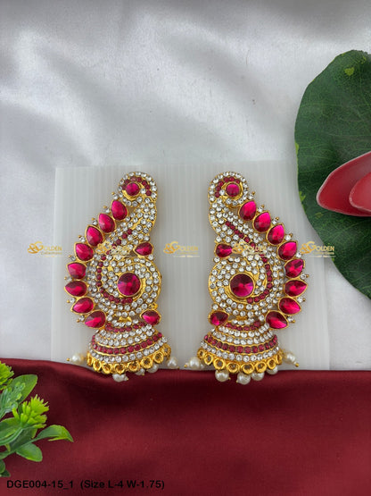 amman goddess stone earrings karna pathakam goldencollections Size: 4 x 1.75, Color: Multi Blue, Style: Karna Pathakam Image 1