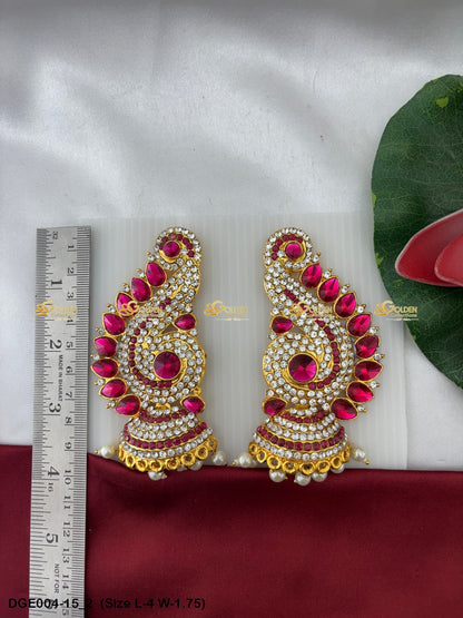 amman goddess stone earrings karna pathakam goldencollections Size: 4 x 1.75, Color: Multi Blue, Style: Karna Pathakam Image 2