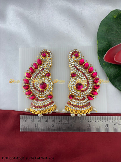 amman goddess stone earrings karna pathakam goldencollections Size: 4 x 1.75, Color: Multi Blue, Style: Karna Pathakam Image 3