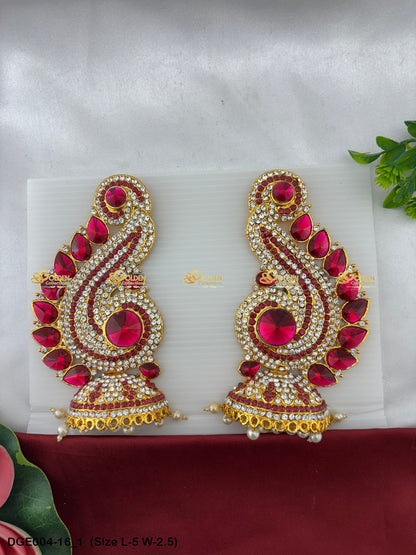 amman goddess stone earrings karna pathakam goldencollections Size: 5 x 2.5, Color: Pink, Style: Karna Pathakam Image 1