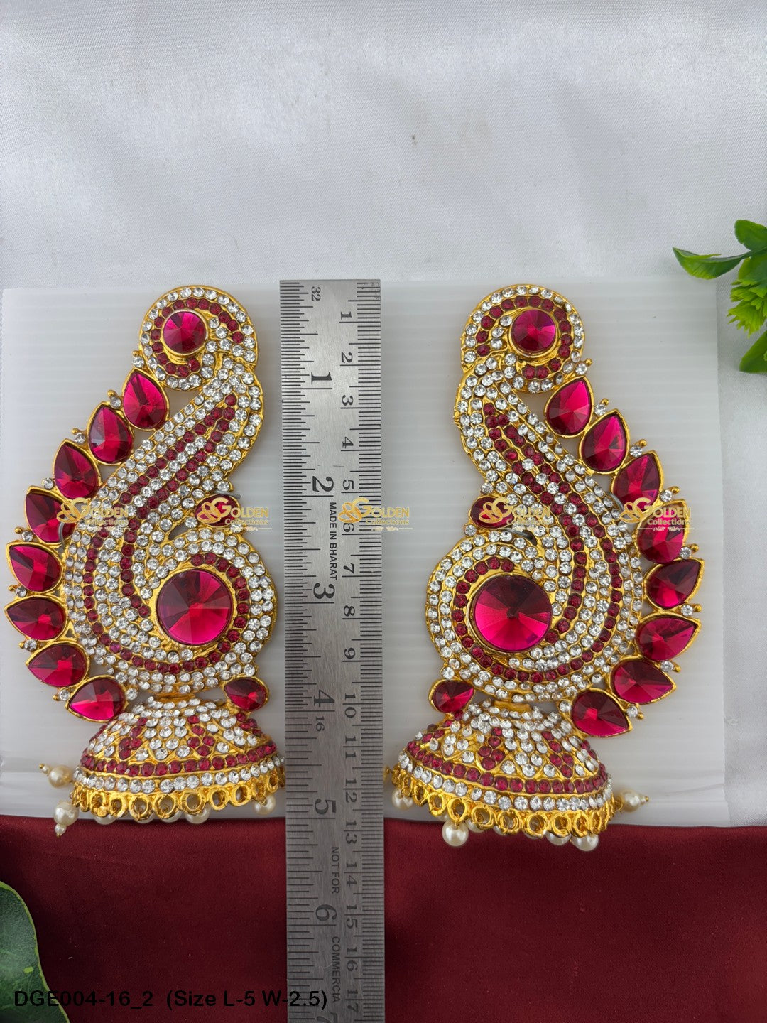 amman goddess stone earrings karna pathakam goldencollections Size: 5 x 2.5, Color: Pink, Style: Karna Pathakam Image 2