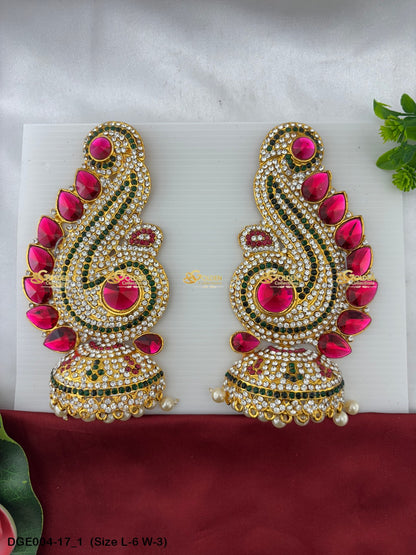 amman goddess stone earrings karna pathakam goldencollections Size: 6 x 3, Color: Pink, Style: Karna Pathakam Image 1