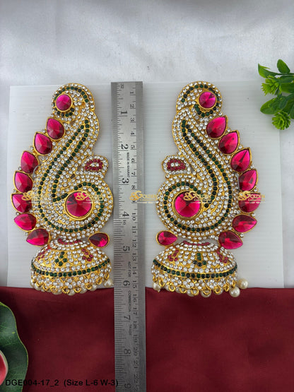 amman goddess stone earrings karna pathakam goldencollections Size: 6 x 3, Color: Pink, Style: Karna Pathakam Image 2