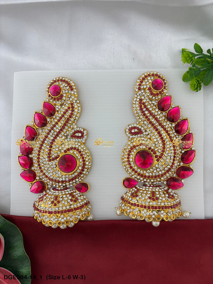 amman goddess stone earrings karna pathakam goldencollections Size: 6 x 3, Color: Multi Green, Style: Karna Pathakam Image 1