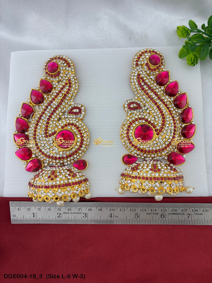 amman goddess stone earrings karna pathakam goldencollections Size: 6 x 3, Color: Multi Green, Style: Karna Pathakam Image 3