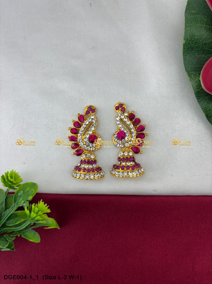 amman goddess stone earrings karna pathakam goldencollections Size: 2 x 1, Color: Pink, Style: Karna Pathakam Image 1