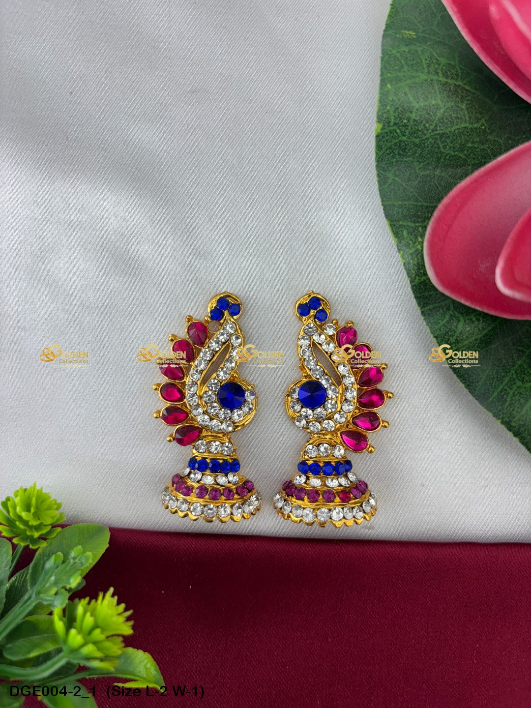 amman goddess stone earrings karna pathakam goldencollections Size: 2 x 1, Color: Multi Green, Style: Karna Pathakam Image 1