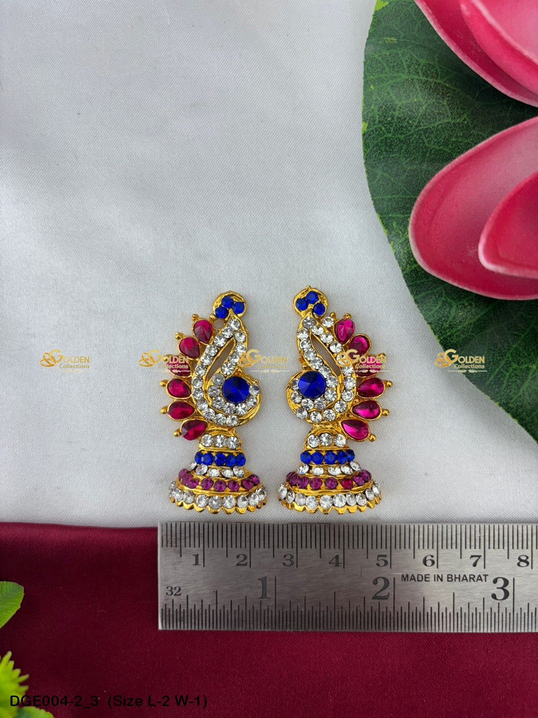 amman goddess stone earrings karna pathakam goldencollections Size: 2 x 1, Color: Multi Green, Style: Karna Pathakam Image 3