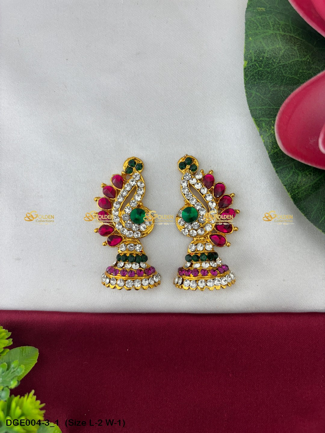 amman goddess stone earrings karna pathakam goldencollections Size: 2 x 1, Color: Multi Blue, Style: Karna Pathakam Image 1