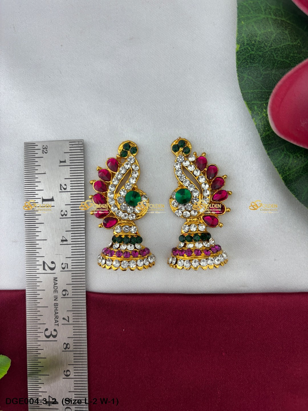 amman goddess stone earrings karna pathakam goldencollections Size: 2 x 1, Color: Multi Blue, Style: Karna Pathakam Image 2