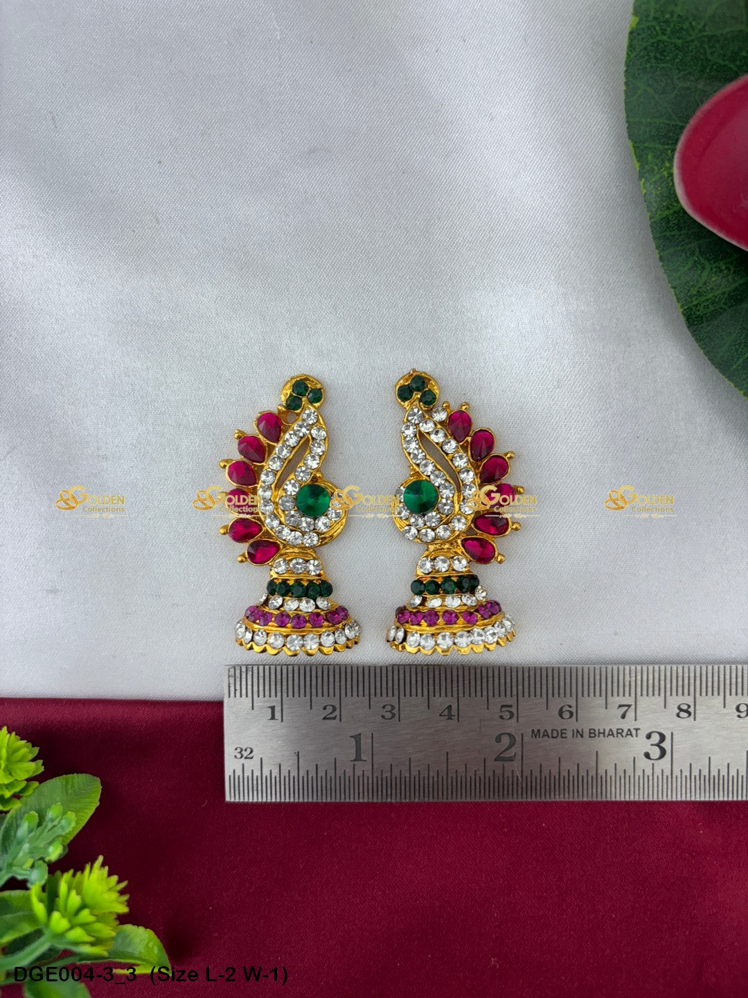 amman goddess stone earrings karna pathakam goldencollections Size: 2 x 1, Color: Multi Blue, Style: Karna Pathakam Image 3