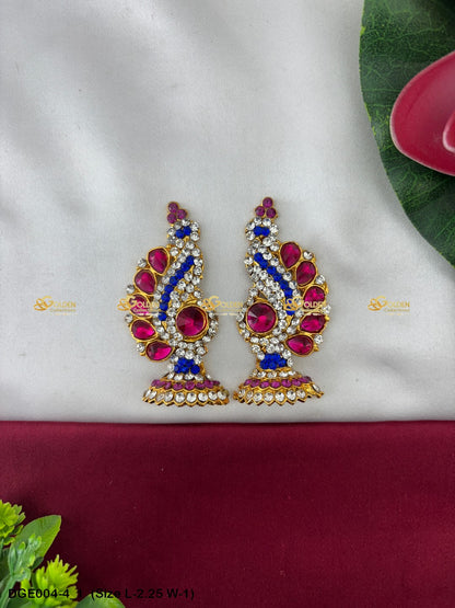 amman goddess stone earrings karna pathakam goldencollections Size: 2.25 x 1, Color: Pink, Style: Karna Pathakam Image 1