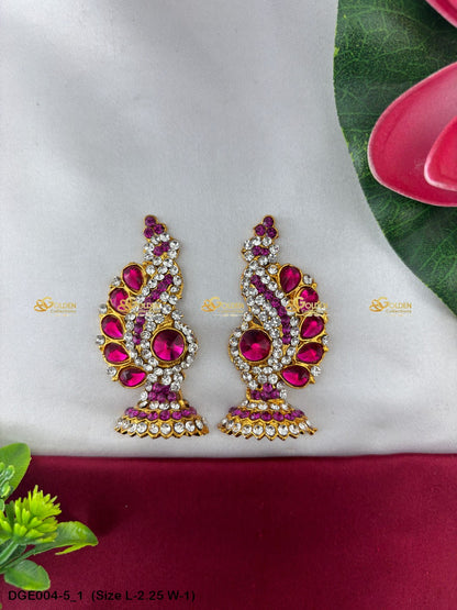 amman goddess stone earrings karna pathakam goldencollections Size: 2.25 x 1, Color: Multi Green, Style: Karna Pathakam Image 1