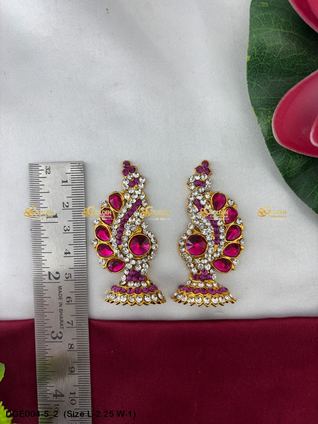 amman goddess stone earrings karna pathakam goldencollections Size: 2.25 x 1, Color: Multi Green, Style: Karna Pathakam Image 2