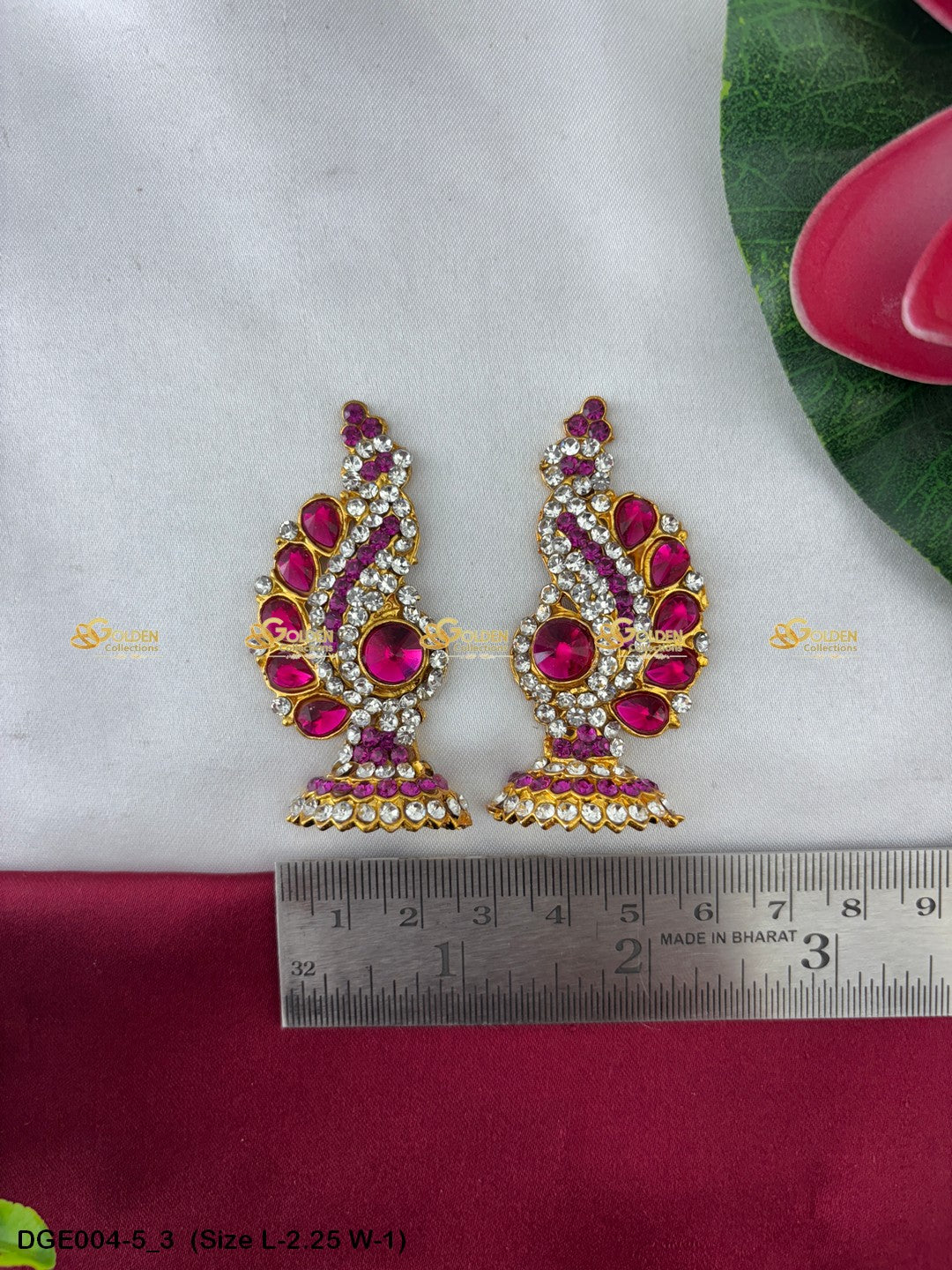 amman goddess stone earrings karna pathakam goldencollections Size: 2.25 x 1, Color: Multi Green, Style: Karna Pathakam Image 3