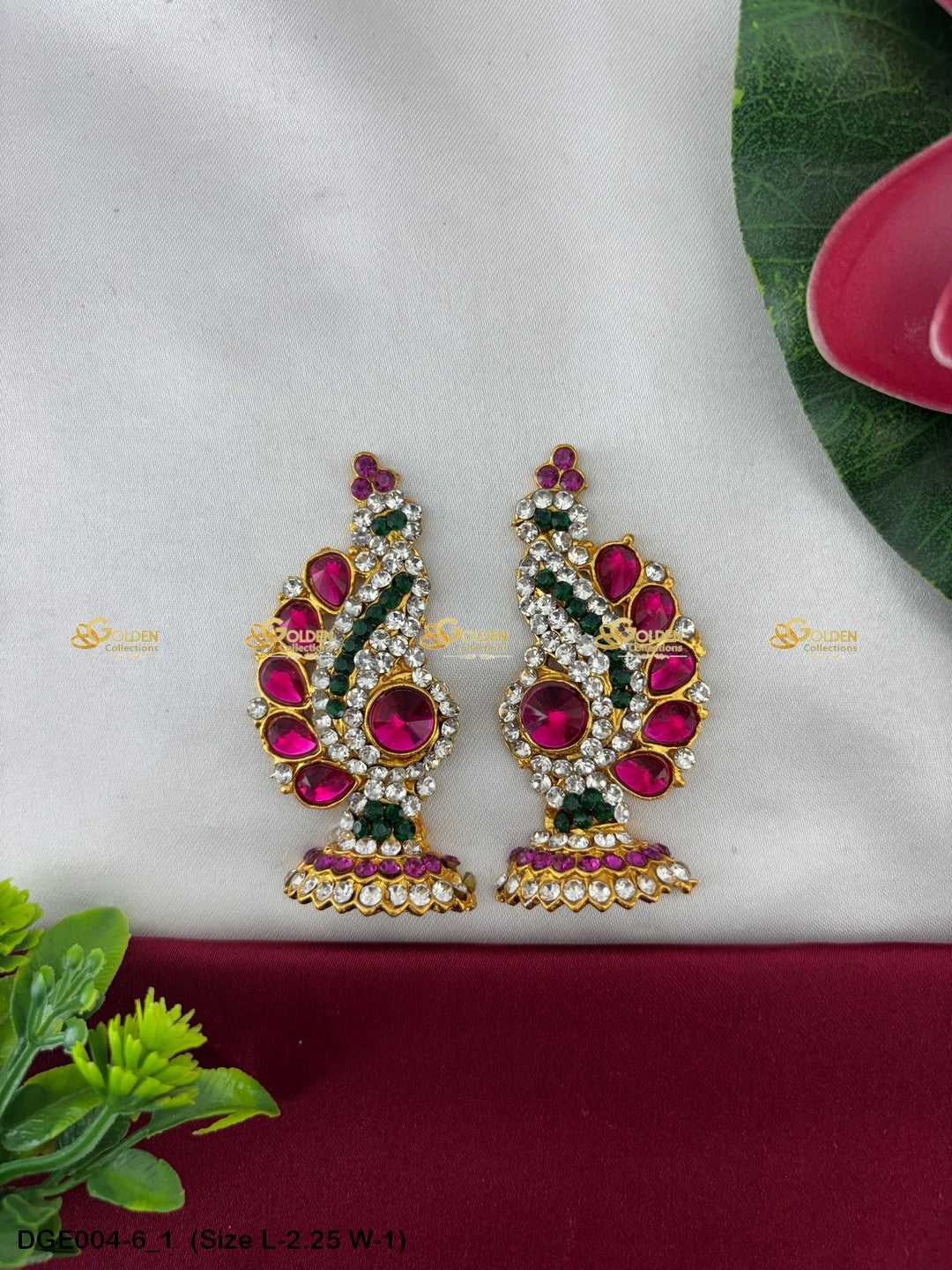 amman goddess stone earrings karna pathakam goldencollections Size: 2.25 x 1, Color: Multi Blue, Style: Karna Pathakam Image 1