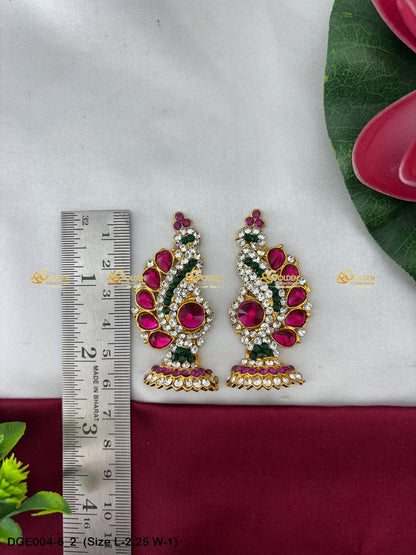 amman goddess stone earrings karna pathakam goldencollections Size: 2.25 x 1, Color: Multi Blue, Style: Karna Pathakam Image 2