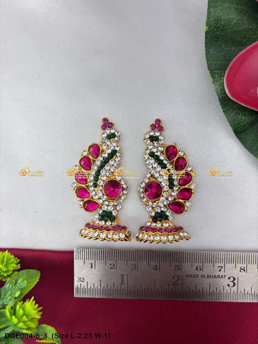 amman goddess stone earrings karna pathakam goldencollections Size: 2.25 x 1, Color: Multi Blue, Style: Karna Pathakam Image 3