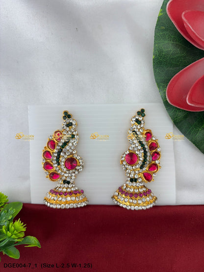 amman goddess stone earrings karna pathakam goldencollections Size: 2.5 x 1.25, Color: Pink, Style: Karna Pathakam Image 1