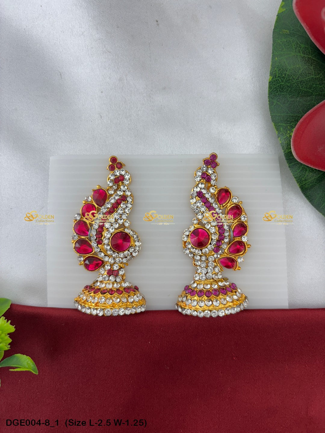 amman goddess stone earrings karna pathakam goldencollections Size: 2.5 x 1.25, Color: Multi Green, Style: Karna Pathakam Image 1