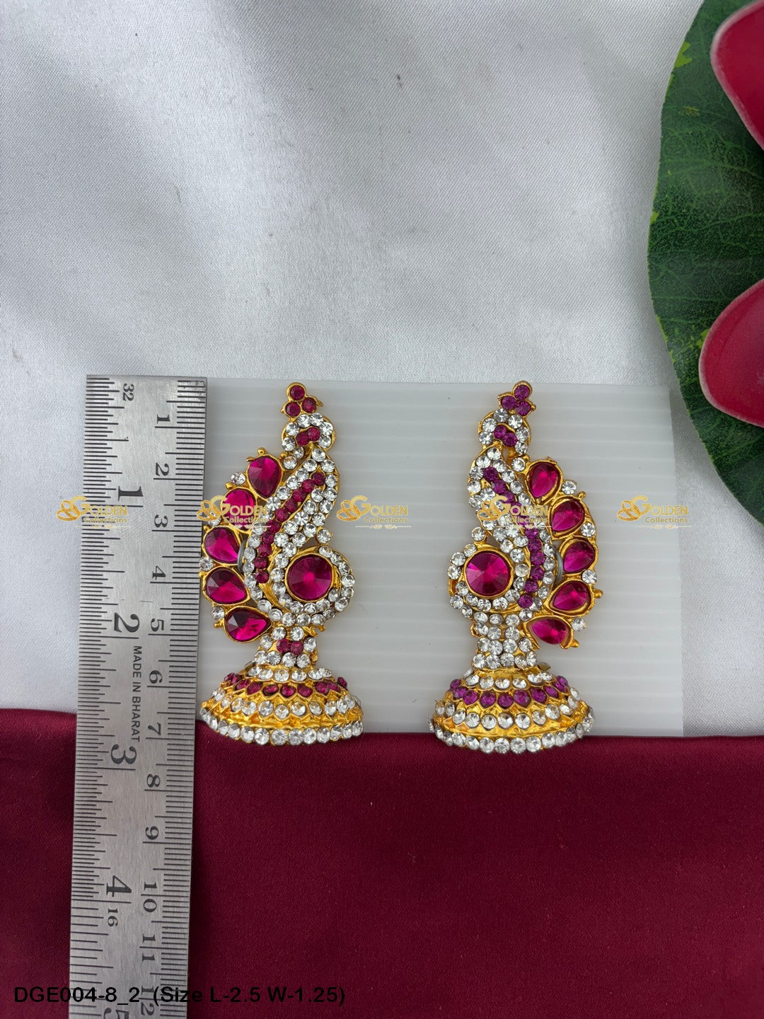 amman goddess stone earrings karna pathakam goldencollections Size: 2.5 x 1.25, Color: Multi Green, Style: Karna Pathakam Image 2