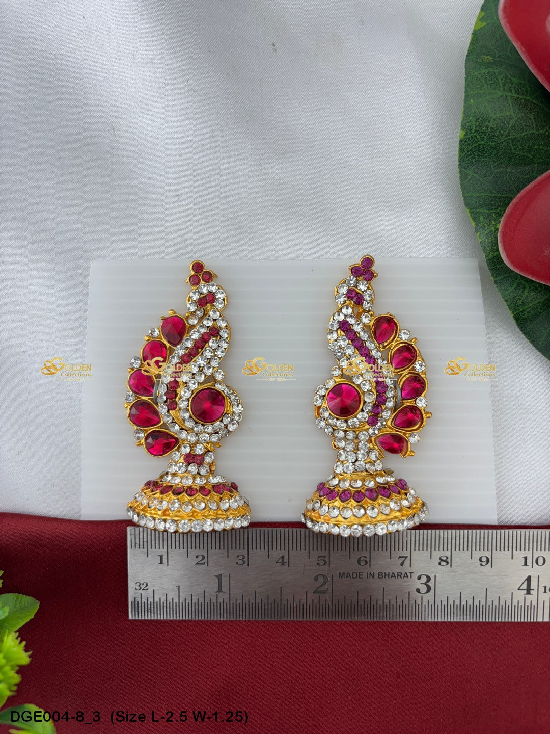 amman goddess stone earrings karna pathakam goldencollections Size: 2.5 x 1.25, Color: Multi Green, Style: Karna Pathakam Image 3