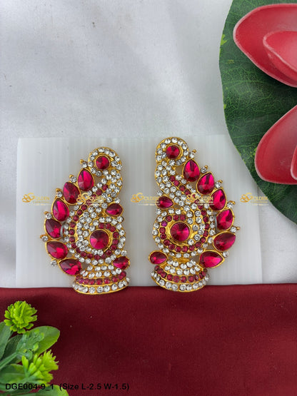 amman goddess stone earrings karna pathakam goldencollections Size: 2.5 x 1.5, Color: Pink, Style: Karna Pathakam Image 1