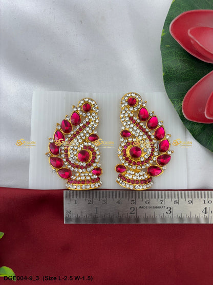 amman goddess stone earrings karna pathakam goldencollections Size: 2.5 x 1.5, Color: Pink, Style: Karna Pathakam Image 3