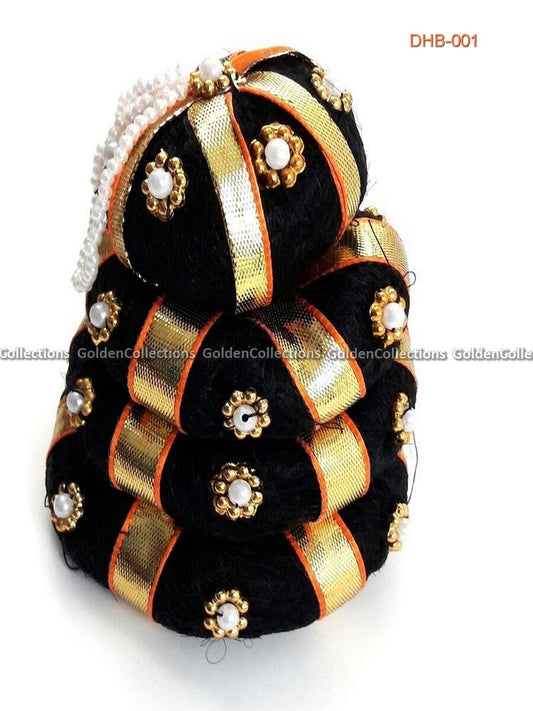 Andal Kondai Black Bun With Gold Ribbon for Devi Alankaram DHB-001