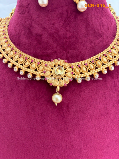Artificial Necklace Set : Short Costume Jewellery Golden Collections 2