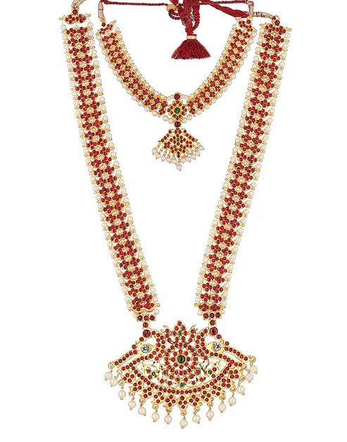 Bharatanatyam Majestic Kempu Necklace Double Mango Goldencollections