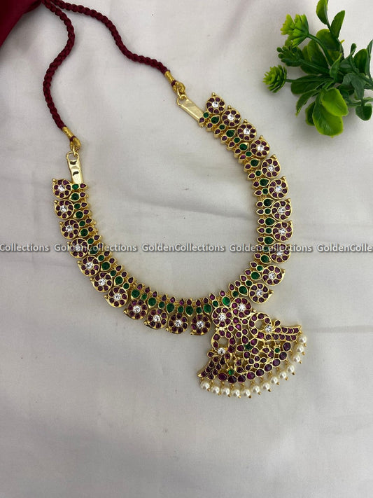 Temple Jewelry Set In Gold Short Mango Chain Bharatanatyam Jewellery BBN-029