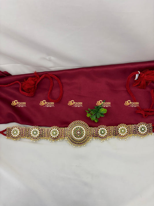 Brass Kemp Waistbelt Temple Jewelry Vaddanam For Dance Size: NA x NA x NA, Color: Kemp, Style: Kemp Belt Image 1