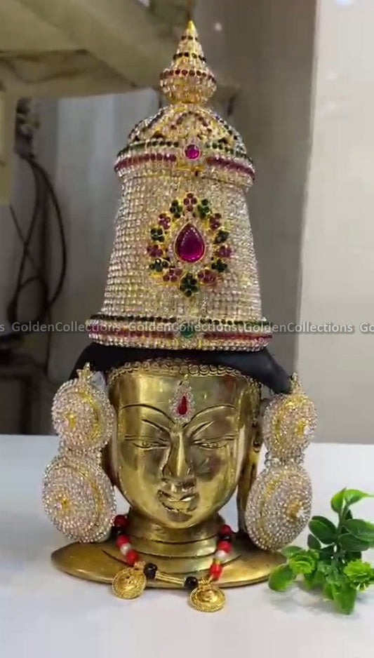 brass varalakshmi face with crown and earrings