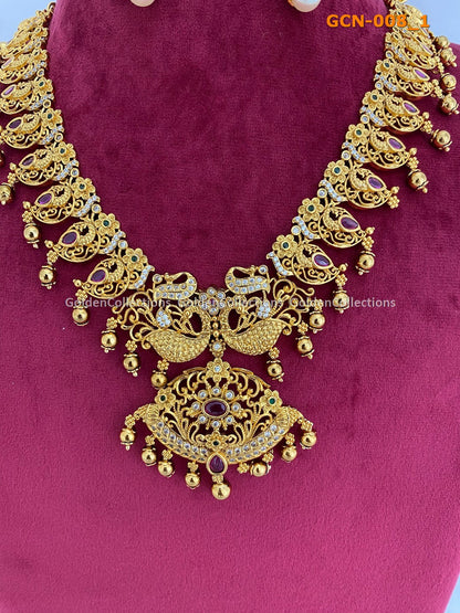 Bridal Necklace Set : 1 Gram Gold Jewellery Bridal Set Golden Collections 2