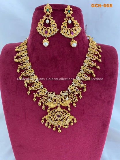 Bridal Necklace Set : 1 Gram Gold Jewellery Bridal Set Golden Collections 