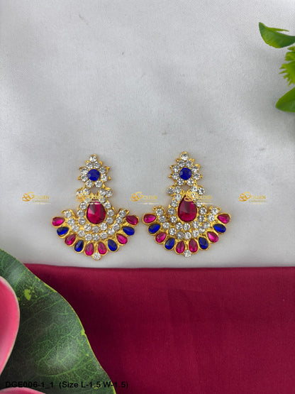 divine amman stone earrings karna pathakam goldencollections Size: 1.5 x 1.5, Color: Pink, Style: Karna Pathakam Image 1