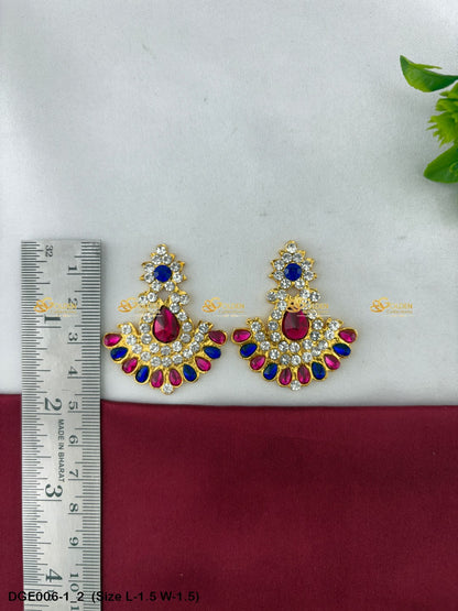 divine amman stone earrings karna pathakam goldencollections Size: 1.5 x 1.5, Color: Pink, Style: Karna Pathakam Image 2