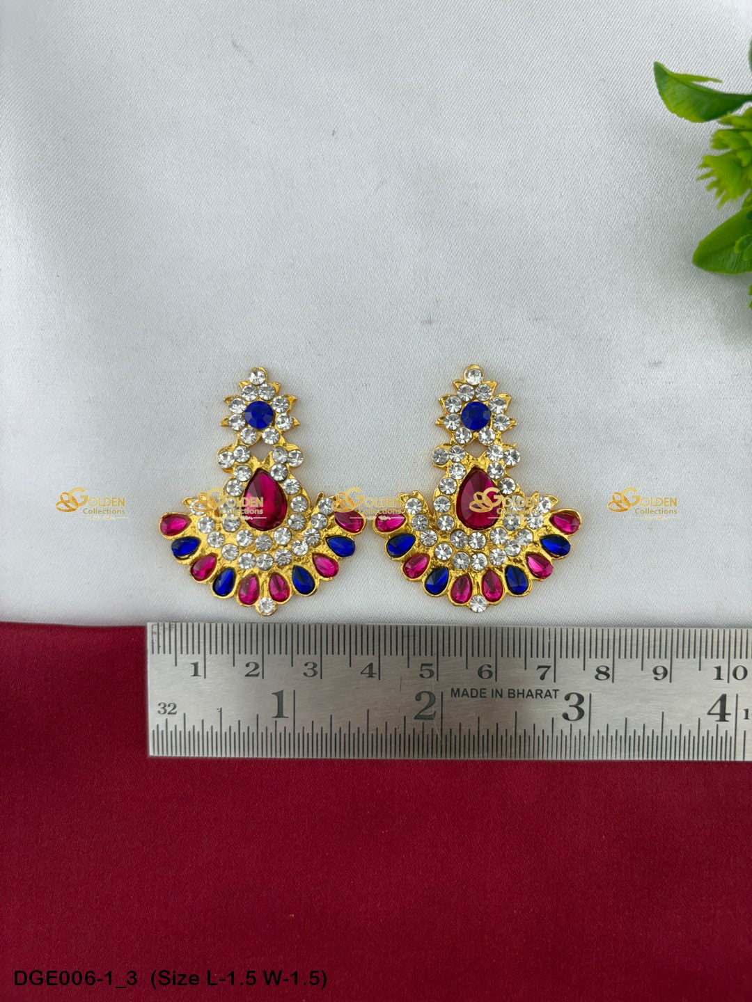 divine amman stone earrings karna pathakam goldencollections Size: 1.5 x 1.5, Color: Pink, Style: Karna Pathakam Image 3