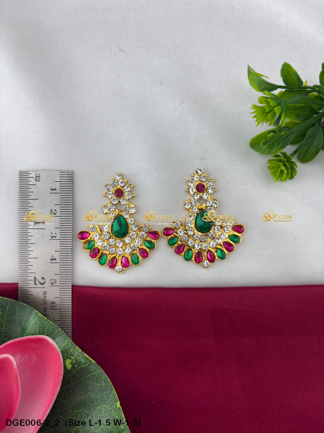 divine amman stone earrings karna pathakam goldencollections Size: 1.5 x 1.5, Color: Multi Blue, Style: Karna Pathakam Image 2