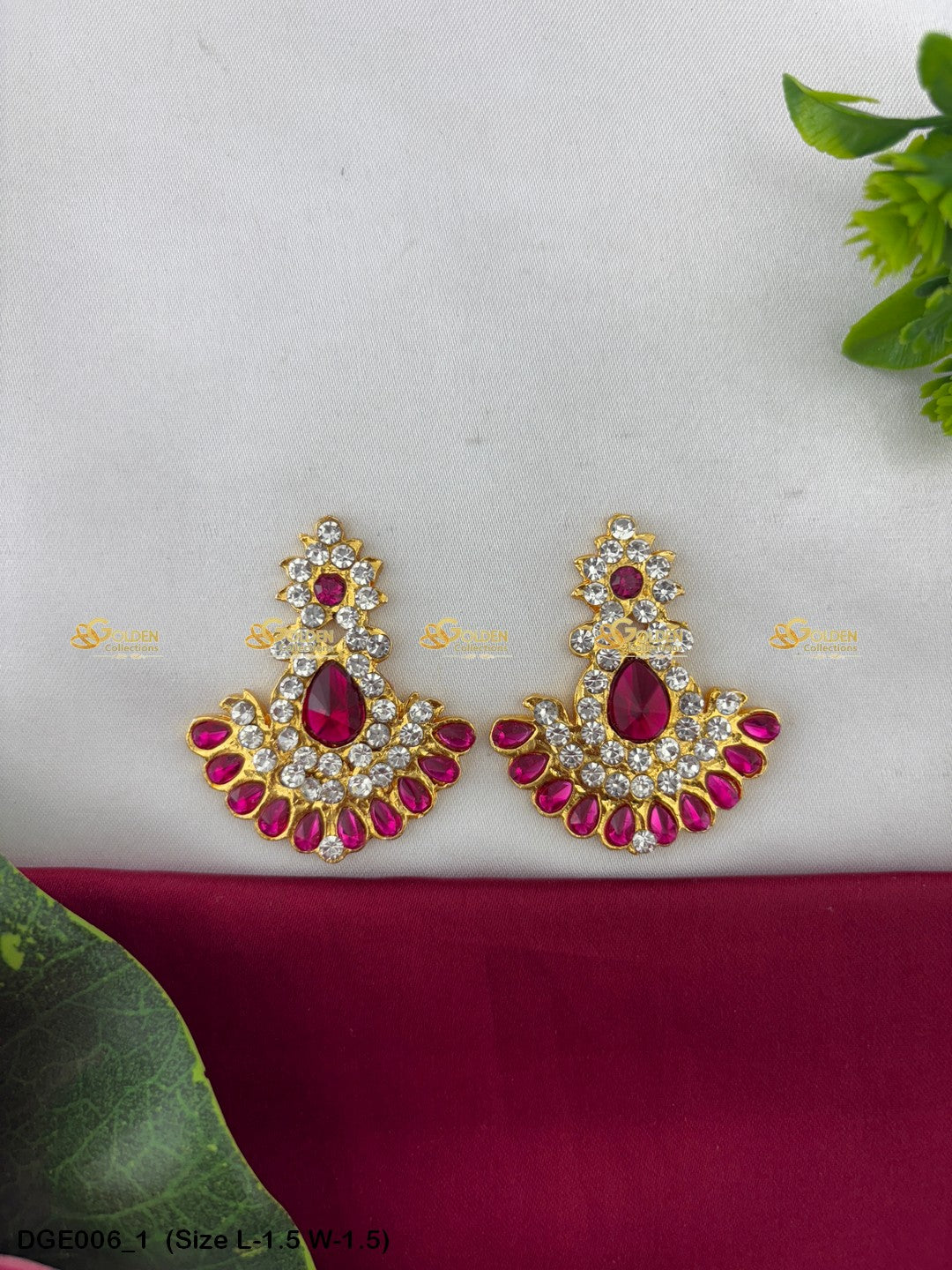 divine amman stone earrings karna pathakam goldencollections Size: 1.5 x 1.5, Color: Multi Green, Style: Karna Pathakam Image 1